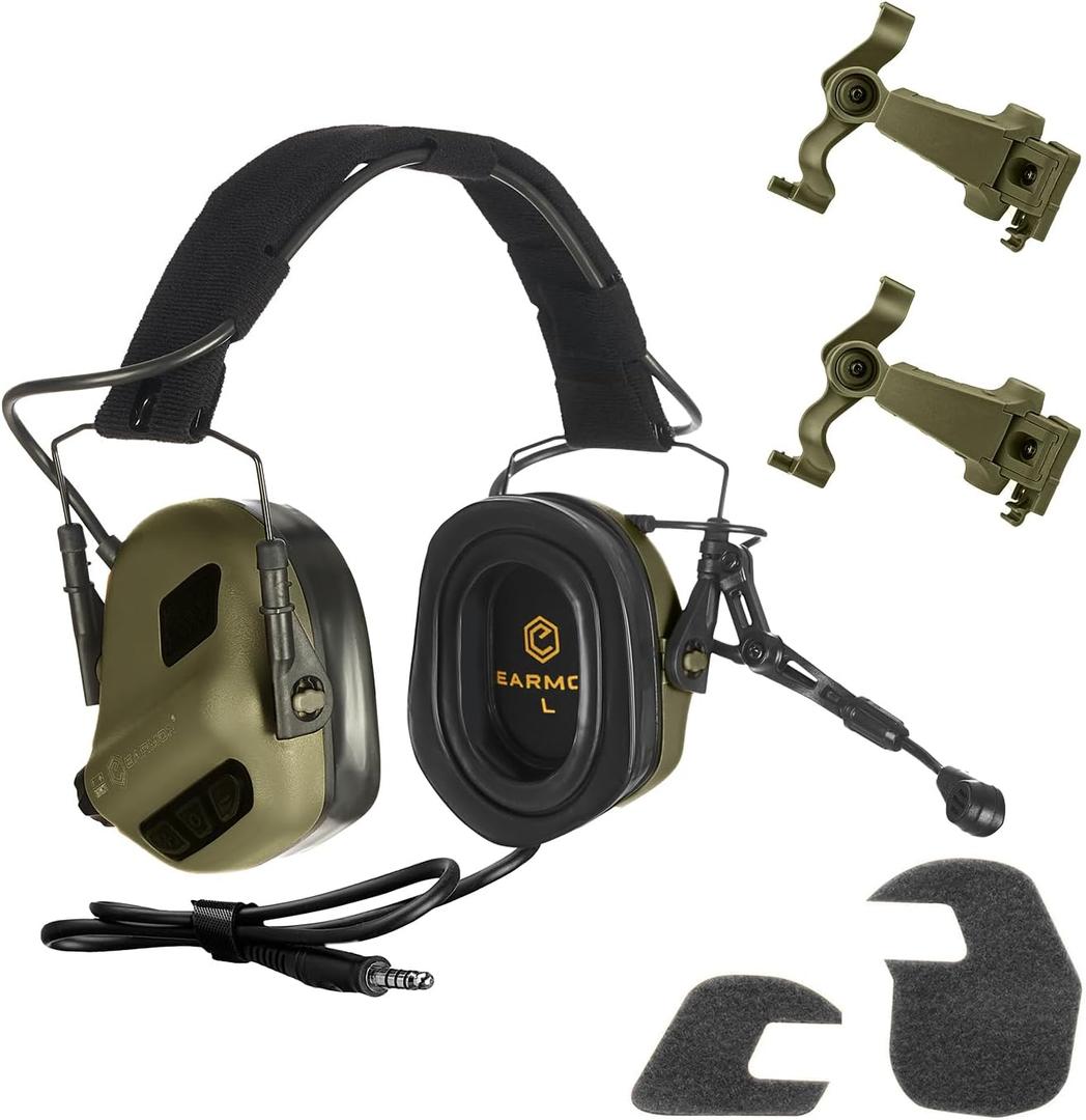 EARMOR M32X PLUS Tactical Headset Shooting Ear Protection with MIC, Nato TP120 & U-174 Connector and ARC Rail Helmet Adapters (Green)