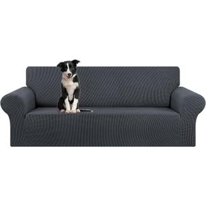KEKUOU Stretch Oversized Sofa Slipcover 1 Piece Couch Sofa Cover (94"-110") Furniture Protector 4 Seater Sofa with Elastic Bottom for Kids,Pet.Jacquard Checked Pattern Fabric(X Large,Charcoal)