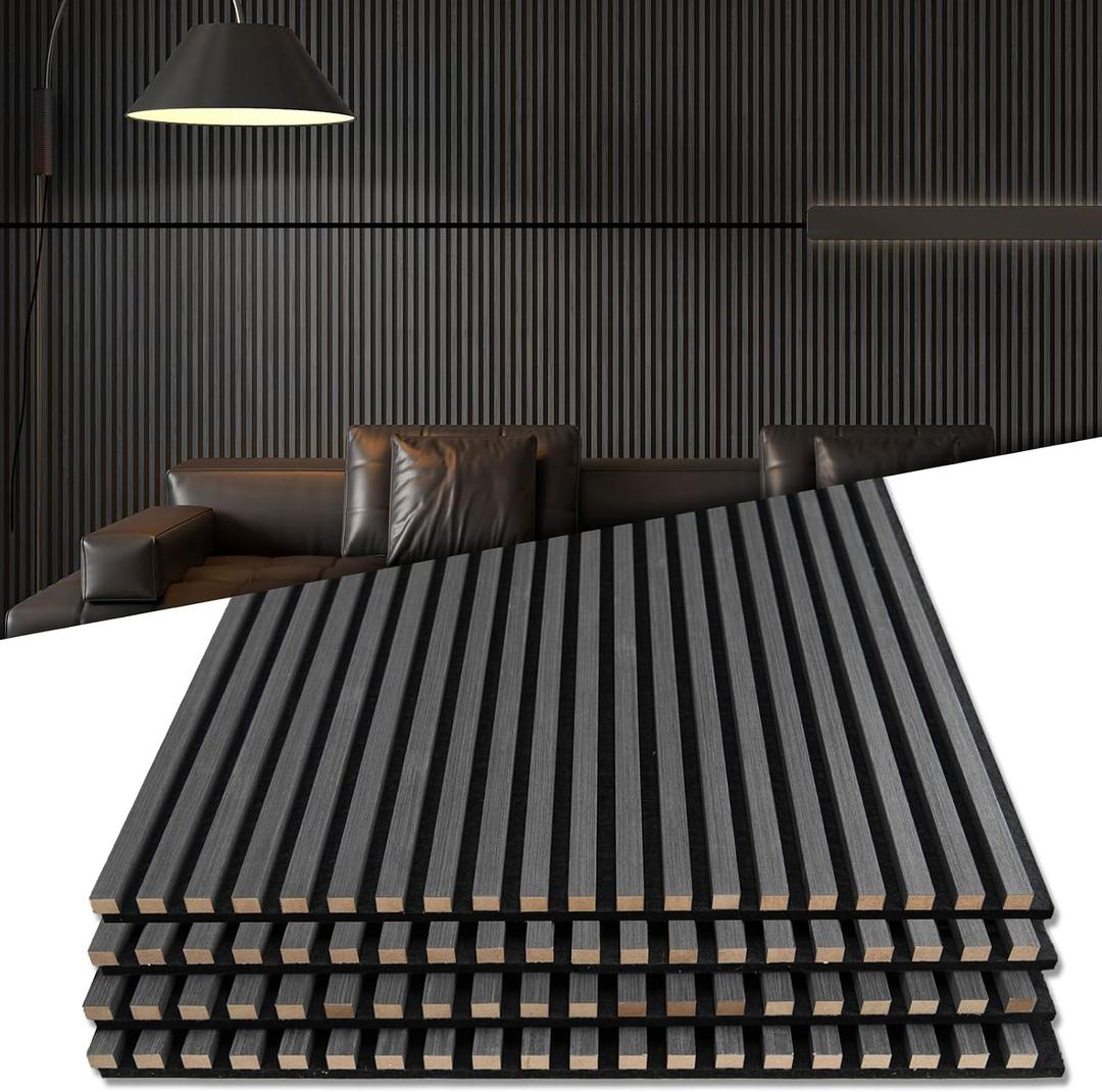 Art3d 3D Fluted Soundproof Wood Textured Slat Wall Panel, 4-Pack, Blackwood, 4pcs - 48" x 24"