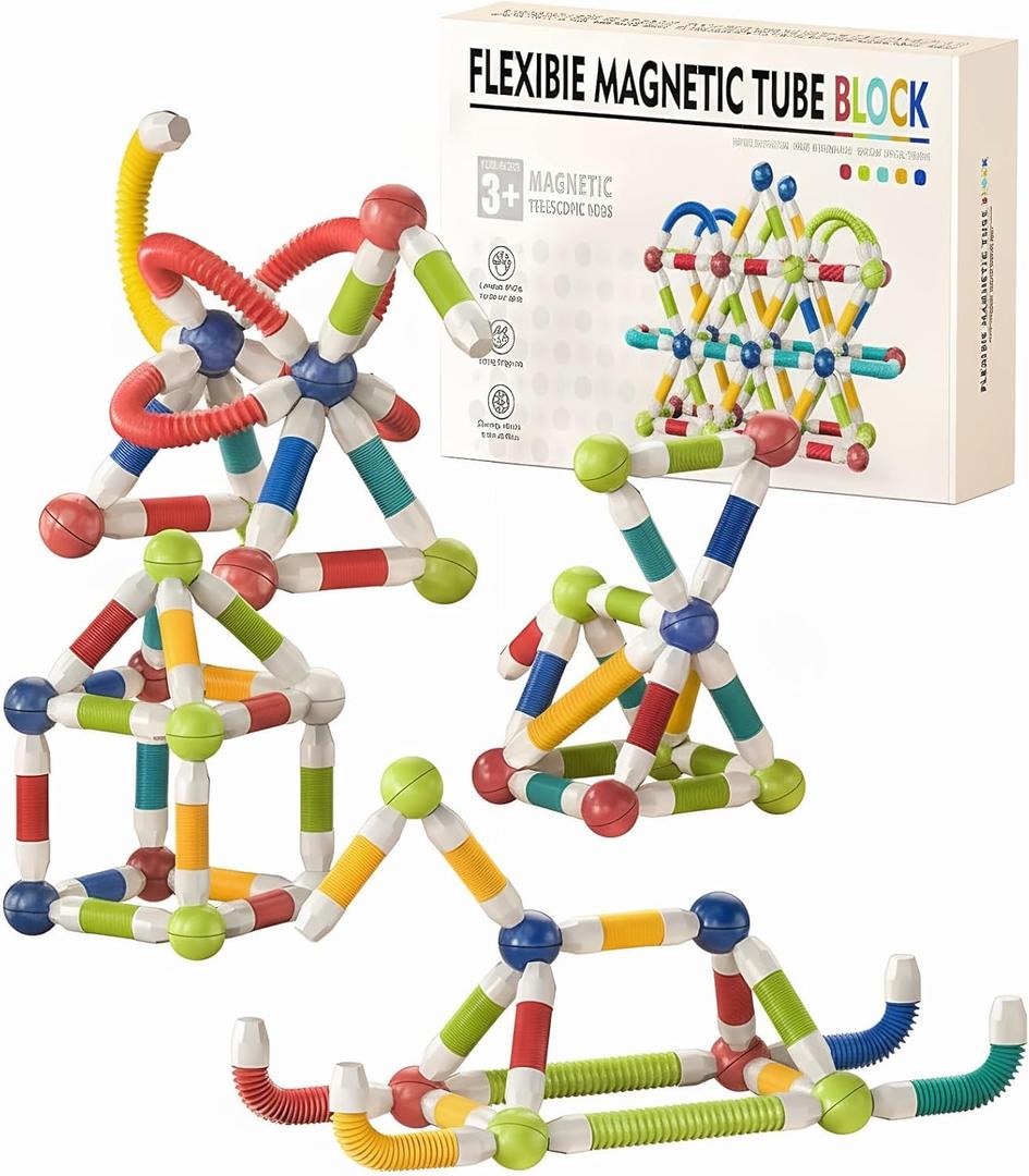 85PCS Extendable Magnetic Toy Montessori Toys for Boys & Girls,STEM Education Building Blocks,Pop Tubes & Balls,Sensory Toys for 3+ Year Old Toddlers