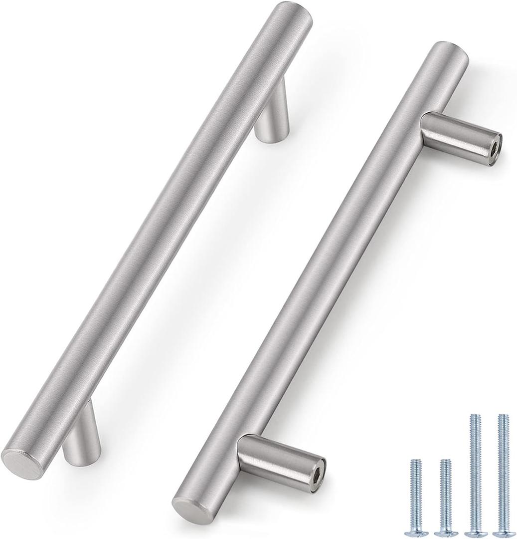 Probrico 15 Pack 6-3/10(160mm) Hole Center Cabinet Pulls Euro T Bar Cabinet Handles Satin Nickel Kitchen Drawer Furniture Stainless Steel Dresser Hardware