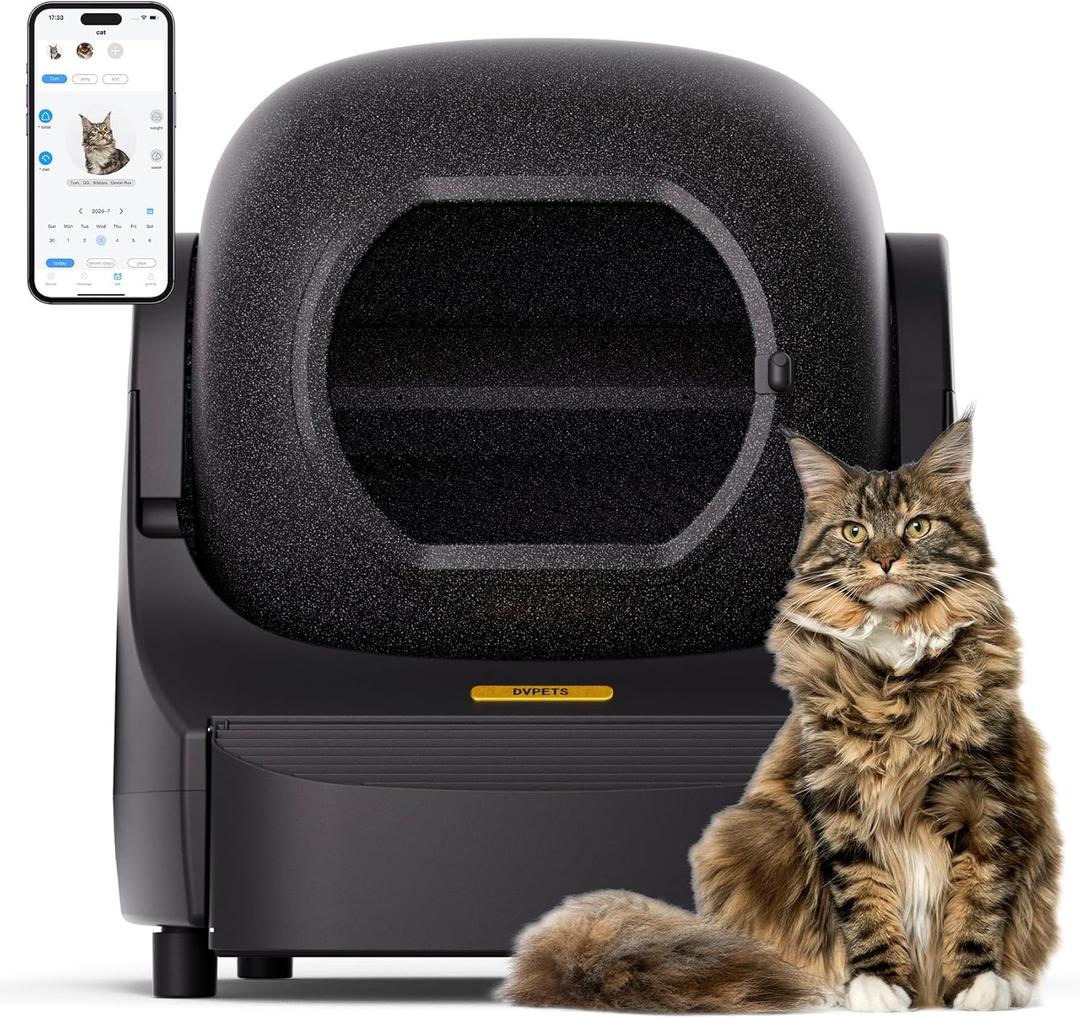 89.5L Extra Large Self-Cleaning Cat Litter Box With Mat for Multi Cats - Integrated Safety Protection, Self-Developed APP Control, Odor Control, Black Smart