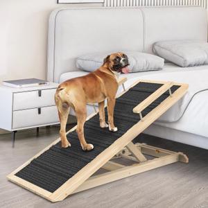 Dog Ramp for Couch, Bed or Car, Wooden 44" Long Pet Stairs for Small & Large Old Dogs & Cats, Hold up to 200lb, 5 Adjustable Height from 14.96" to 22", Portable Doggie Steps, Excellent Traction