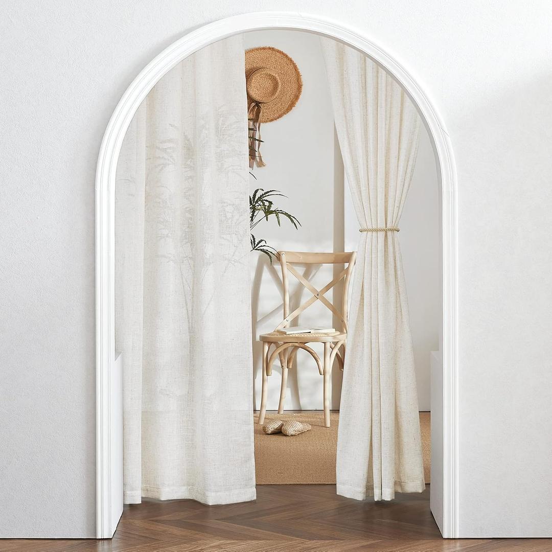 RYB HOME Sheer Linen Blend Curtains - Privacy Semi Translucent Linen Texture Draperies Soften Sunlight Glare Farmhouse Window Curtains for Living Room Cafe Laundry Room, 52" W x 72" L, 2 Panels