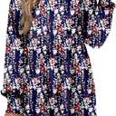 Dokotoo Casual Dresses for Women Flowy Boho Floral Long Sleeve Empire Waist Babydoll Mini Dress
