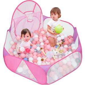 Eocolz Kids Ball Pit Large Pop Up Children's Ball Pits Tent for Toddlers Playhouse Baby Crawl Playpen with Basketball Hoop and Zipper Storage Bag, 4 Ft/120CM, Balls Not Included (Pink)