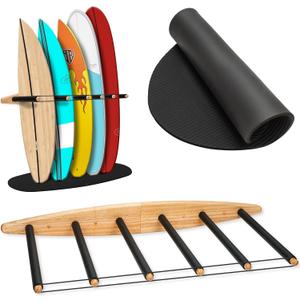 Hang 11 Vertical Surfboard Rack - Surf Racks for Wall, Sustainable Hardwood Surf Board Holder with Rubber Mat, Surfboard Wall Mount, Paddle Board & SUP Garage Storage (6 arms / 5-6 boards)