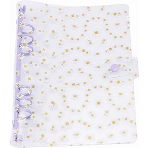 A5 Binder Cover 6-Ring PVC Floral A5 Planner Cover Notebook Binder Refillable Notebook Shell (6.7x9.2) for Round-Ring Planner Pages (Inner Paper Not Included) (Daisy-Purple)