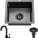 Gunmetal Black bar sink 15 inch Drop in Bar Sinks Modern Stainless Steel Small Kitchen Sinks Single Bowl RV Sink with Faucet Combo