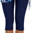 ECUPPER Womens Swim Shorts Capris Swimming Leggings Boardshorts Stretch High Waist Swimsuit Pants for Beach Surf (12-14, Blue Flower)