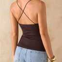 SOLY HUX Women's Summer Cami Tops Slim Fit V Neck Spaghetti Strap Criss Cross Going Out Top Camisole (Black, L)