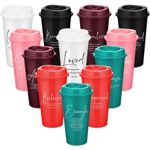 12 Pcs Inspirational Christian Cups Bulk Christian Gifts for Church 16 oz Reusable Plastic Bible Verse Tumbler with Lid Straw Scripture Drinking Cup Religious Easter Gifts for Men Women