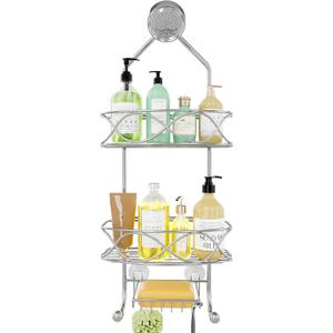 Shower Caddy Hanging 3 Tier with Two Movable Baskets, Grey Shower Caddy with Hooks for Towels, Sponge and More
