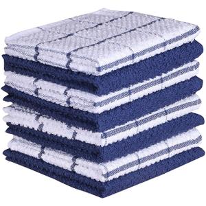 AMOUR INFINI Cotton Kitchen Dish Cloths Set of 8  Highly Absorbent, Super Soft Premium Terry Cleaning Cloth (12"x12" Inch) Premium Dishcloths for Washing Dishes (Blue)