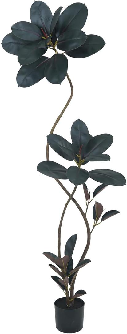 Artificial Rubber Tree 6FT, Tall Faux Rubber Plant with Realistic Trunk, Indoor Floor Artificial Tree for Living Room, Home, Office