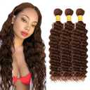 28 30 32 Inch Chocolate Brown Deep Wave Human Hair Bundles #4 Deep Wave Bundles Unprocessed Brazilian Mixed Length Brown Bundle Hair Extensions 50 Gram Per Bundle