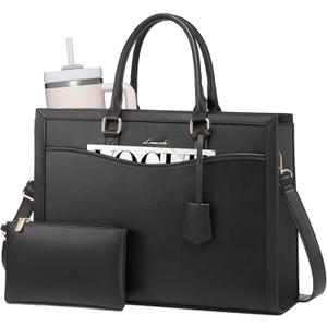 LOVEVOOK Laptop Tote Bag for Women, Office Work Bag Briefcase fit for 15.6 inch Laptop, Large Capacity Teacher Bag Handbag (Leather/Black)