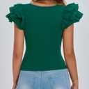 PRETTYGARDEN Women's Ruffle Short Sleeve Shirts 2026 Summer Casual Basic Tee Cute Fitted Crew Neck Fashion Tops Clothes (Green, M)