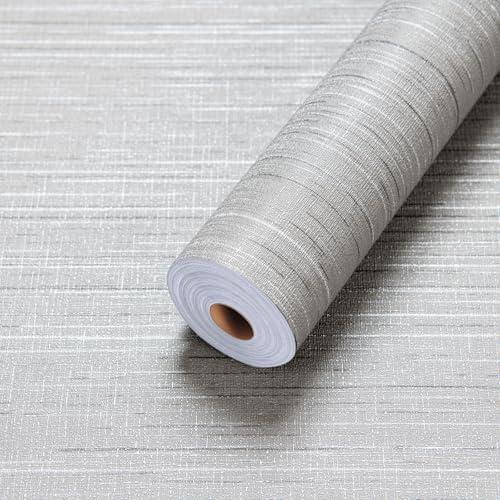 osayhome Grasscloth Peel and Stick Wallpaper - Gray Textured Fabric Linen Thick Vinyl Contact Paper for Walls - Self Adhesive - 24in x 393in