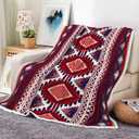 Tribal Stripes Throw Blanket, Southwest Aztec Red Abstract Geometry Blankets, Vintage Exotic Indian Boho Western Cozy Lightweight Warm Throw Blanket for Couch Sofa Bed Beach Travel 50x60IN