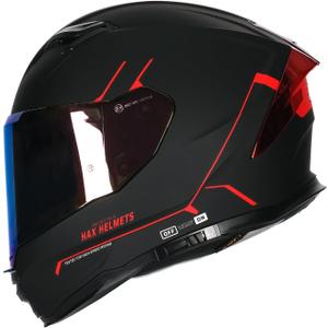 HAX Force Aerodynamic Full Face Helmet for Street & E-Bikes DOT & ECE Certified - Enhanced Dual Visor, Adult Size, Pinlock Ready Matte Black Red M (Black, M)