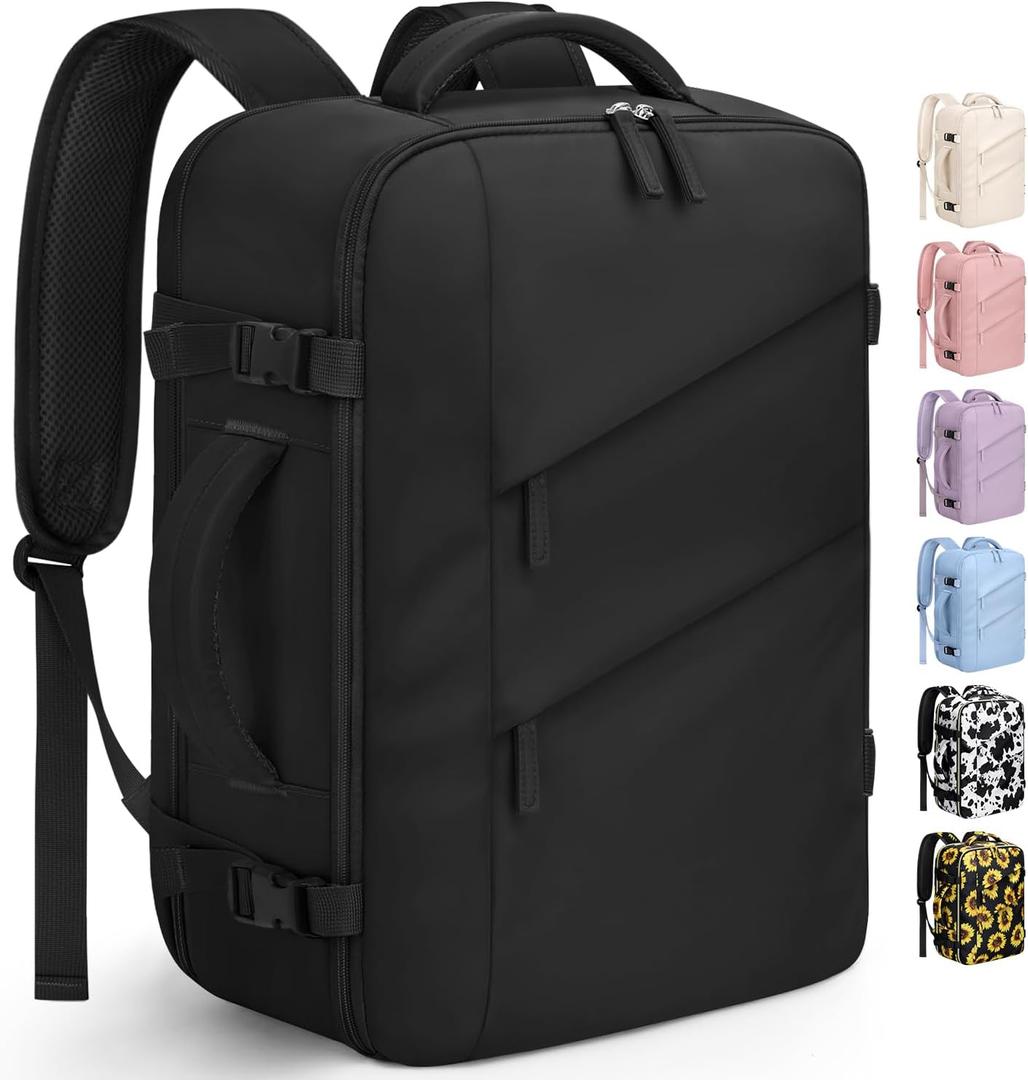 Capolo Travel Backpack for Women Men Waterproof Laptop Backpack Flight Approved Carry On Backpack Overnight Weekender Bag College Bookbag for Business, Work, Traveling Fits 15.6 '' Laptop, Black