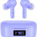 MOZOTER Bluetooth 5.3 Wireless Earbuds,Deep Bass Loud Sound Clear Call Noise Cancelling with Microphones in-Ear Headphones with Wireless Charging Case Compatible for iPhone Android,Work-Purple