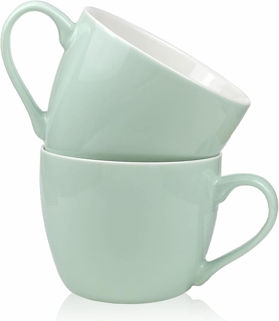 MECOWON 30 OZ Porcelain Coffee Mugs, Set of 2 Large Mugs for Soup, Cereal and Salad (Turquoise)