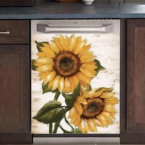 Retro Sunflower Kitchen Sticker Decor Dishwasher Cover Magnet, You are My Sunshine Dish Washer Door Panel Decal Magnetic, Refrigerator Magnet Decal Decor, Magnetic 23"x26"INCH