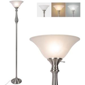 Torchiere Floor Lamp for Living Room, Standing Lamp with White Alabaster Glass Shade, Iron Brushed Nickel Floor Lamps, Corner Lamps for Bedroom, Office, Reading