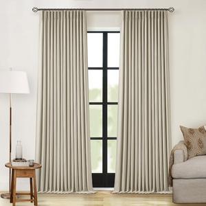 Taupe Blackout Linen Curtains 102 Inches Long for Bedroom Pinch Pleated Black Out Curtains Lined 2 Layers Memory Shape Noise Reducing Neutral Farmhouse Living Room Darkening Window Drapes