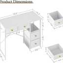 3IngSeagulls Small Computer Desk with 4 Fabric Drawers, Simple Writing Desk for Home Office, Compact Study Desks for Small Spaces, Kids Desk Study for Bedroom, White