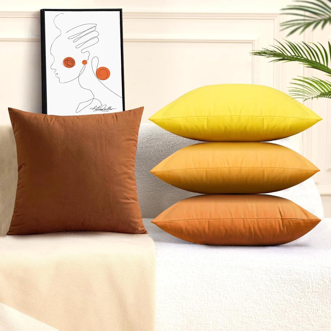 18x18 Inches Yellow Series Pillow Covers for Livingroom and Bedroom, Solid Velvet Throw Pillow Covers for Couch Sofa Deor (Yellow Series, 18x18)