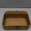 Wicker Storage Basket with Lid, Natural Seagrass Storage Baskets for Organizing, Rectangular Woven Basket for Storage, Decorative Boxes Bins with Lids Home Organizer Decor (9.05" x 5.11" x 3.34")