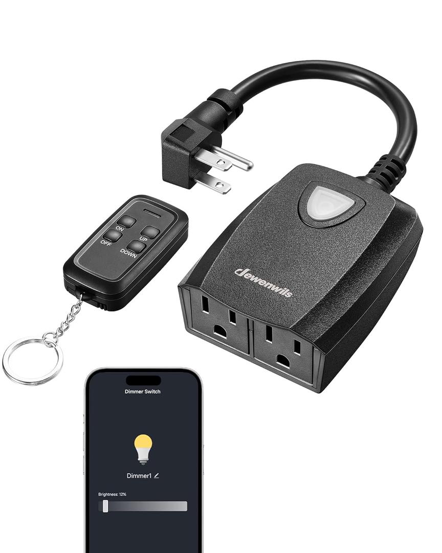 DEWENWILS Outdoor Dimmer for String Lights, Smart Dimmer Plug with Remote, Compatible with Alexa & Google Home, Waterproof, 100FT Range, Remote Dimming for Dimmable LED/Tungsten Bulbs