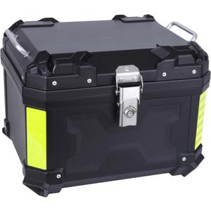 Motorcycle Top Case 45L Trunk Tail Box Bag Aluminum alloy handle with Leather Lining Anti-Theft with Lock & Back Cushion Waterproof Dustproof Easy Installation with Universal Bracket Black
