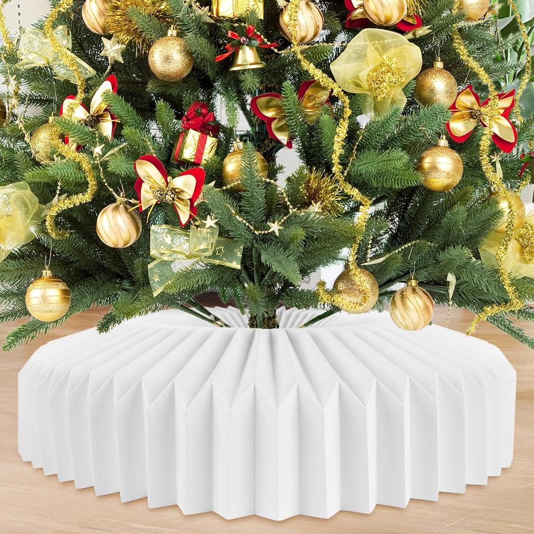 succulentlovers 26 Inch Honeycomb Christmas Paper Tree Collar, White Foldable Christmas Tree Ring Skirt Collar, Paper Basket Stand Box Base Cover Fit for 6ft to 9ft Artificial Trees Holiday Decoration
