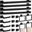 20-Piece Matte Black Bathroom Accessories Set  23.6" Towel Bar, Towel Ring, Toilet Paper Holder & Hooks, Wall Mounted Bathroom Hardware, Rust & Corrosion-Resistant, Ideal for Modern Bathrooms