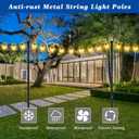 Beizelte 2 Pack 10Ft String Poles, Poles for Outside String Lights, Outdoor with Fork, Metal Poles Stand for Patio, Backyard, Deck