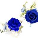 Royal Blue Corsage and Boutonniere Set, Artificial Rose Corsage Wristlet and Boutonniere for Wedding Prom Party (Royal Blue 1 Boutonniere&1 Wrist Corsage)