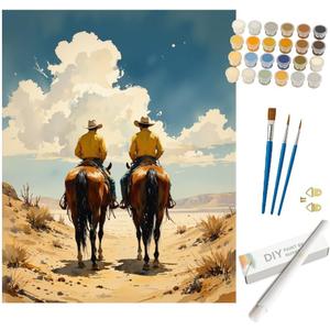 Western Paint by Numbers Kit for Adults - DIY Cowboy Duo on Horseback Painting on Rolled Canvas 16x20 Inches, Acrylic Paint Set, Suitable for Beginners, Art for Home Decoration or Gifts