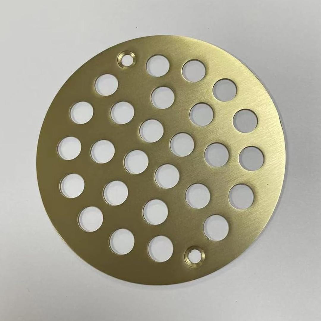 4 OD Round Shower Strainer Drain Trim Set Screw-in Shower Drain Strainer Grid Replacement Floor Drainer Cover Brushed Golden