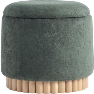 Round Ottoman with Wooden Base, Storage Vanity Stool for Makeup, Upholstered Footrest Stool Ottoman Foot Stool for Living Room, Bedroom, 17.3"D x 17.3"W x 16.5"H