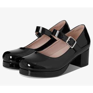 femflame Women's Low Chunky Heel Mary Jane Pumps Ankle Buckle Strap Sweet Round Toe Dress Shoes JK Cosplay Uniform Dress Shoes ,Size 8.5