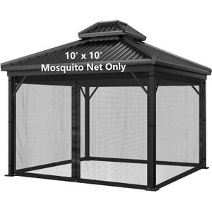 Mosquito Net for Outdoor Gazebo Canopy 4-Panel Canopy Screen Wall with Zipper for 10 x 10' Patio Gazebo and Tent (Mosquito Net Only) 10' x 10' Black (Black with Rings one Door)