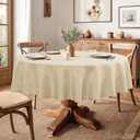 JIUZHEN Round Table Cloth Faux Linen Farmhouse Tablecloth Wrinkle and Stain Resistant Decorative Fabric Table Cover for Kitchen, Dining Room, Parties and Camping, Beige, 60 Inch Round