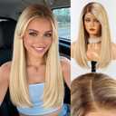 HAIRCUBE 13x6 HD Transparent Lace Front Wig, Ombre Blonde Hightlight Long Straight Synthetic Glueless Wig with Natural Density Hairline & Adjustable Cap (#TT8/106HL)