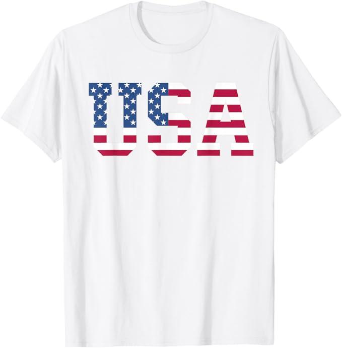 USA American Flag Patriotic Red White Blue Stars & Stripes T-Shirt, One Size