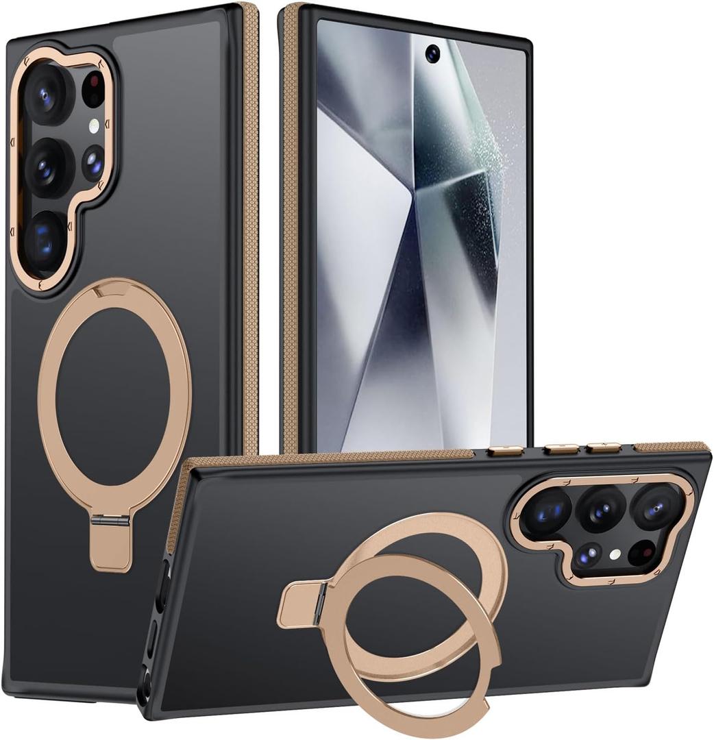for Samsung Galaxy S24 Ultra Case, Magnetic Adjustable Ring Stand [Fit for Magsafe], [Military-Grade Shockproof Protection] Phone Case with Kickstand & Ring Holder (Desert Gold)