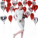 3 x 30 pcs Heart Balloons 18" Foil Love Balloons Mylar Balloons heart balloons for Valentines Day Propose Marriage Wedding Anniversary Backdrop Birthday Party Supplies (Red+Silver)